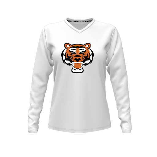 [FTLVCFWH-FYXS-LOGO1] Decker Comfort T-Shirt (Female Youth XS, White, V Neck, Logo 1, Long Sleeve)